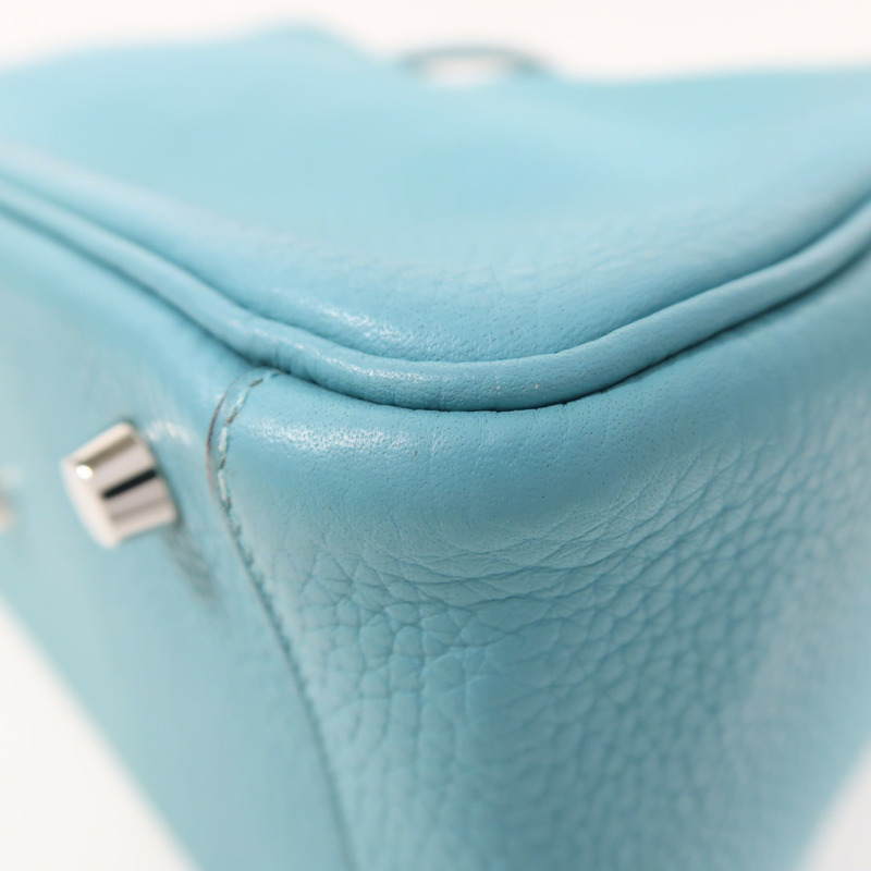 HERMES Clemence皮革Lindy 26銀扣手挽肩背兩用袋Blue Atoll-14
