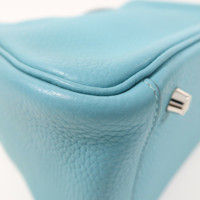 HERMES Clemence皮革Lindy 26銀扣手挽肩背兩用袋Blue Atoll-15