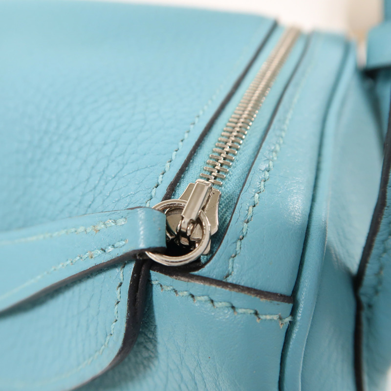 HERMES Clemence皮革Lindy 26銀扣手挽肩背兩用袋Blue Atoll-17