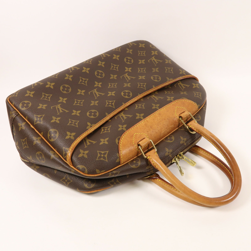 LOUIS VUITTON Monogram Deauville金扣手挽袋棕色-7