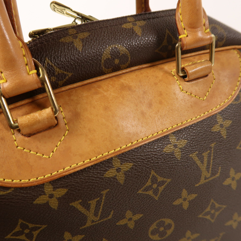 LOUIS VUITTON Monogram Deauville金扣手挽袋棕色-12