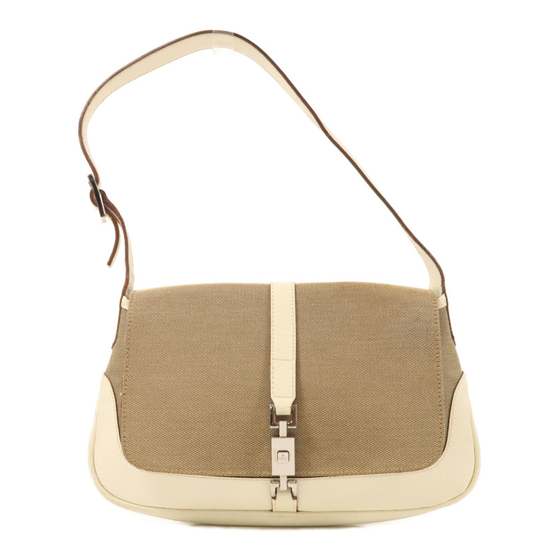 GUCCI 帆布/牛皮皮革Jackie銀扣肩背袋-0