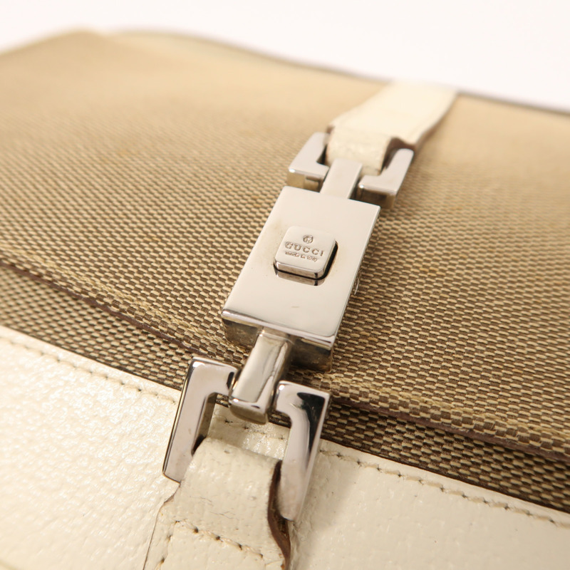 GUCCI 帆布/牛皮皮革Jackie銀扣肩背袋-8