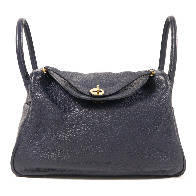 HERMES 皮革Lindy 30手挽肩背兩用袋Blue Nuit-0