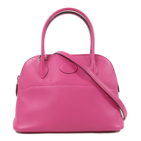 HERMES Swift皮革Bolide 27銀扣手挽肩背兩用袋Rose Pourpre