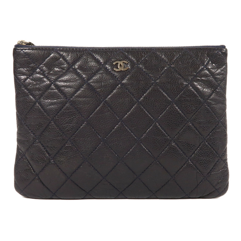 CHANEL 牛皮皮革Pouch銀扣手拿包-0