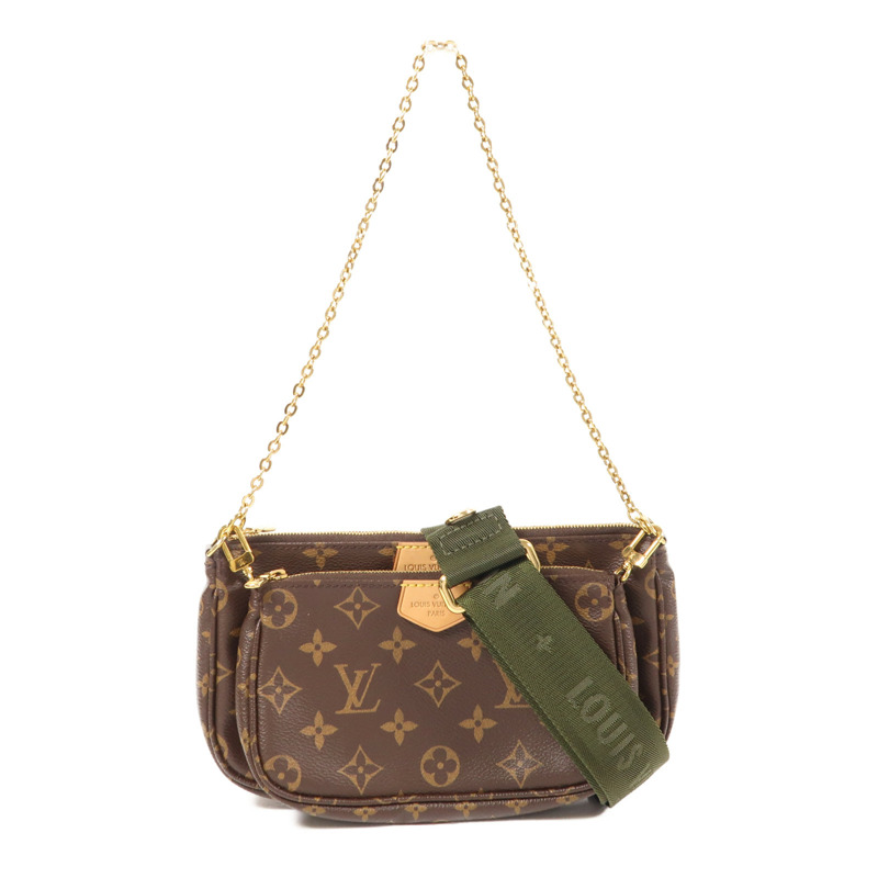 LOUIS VUITTON Monogram Multi Pochette Accessoires金扣手挽肩背兩用袋棕色-0