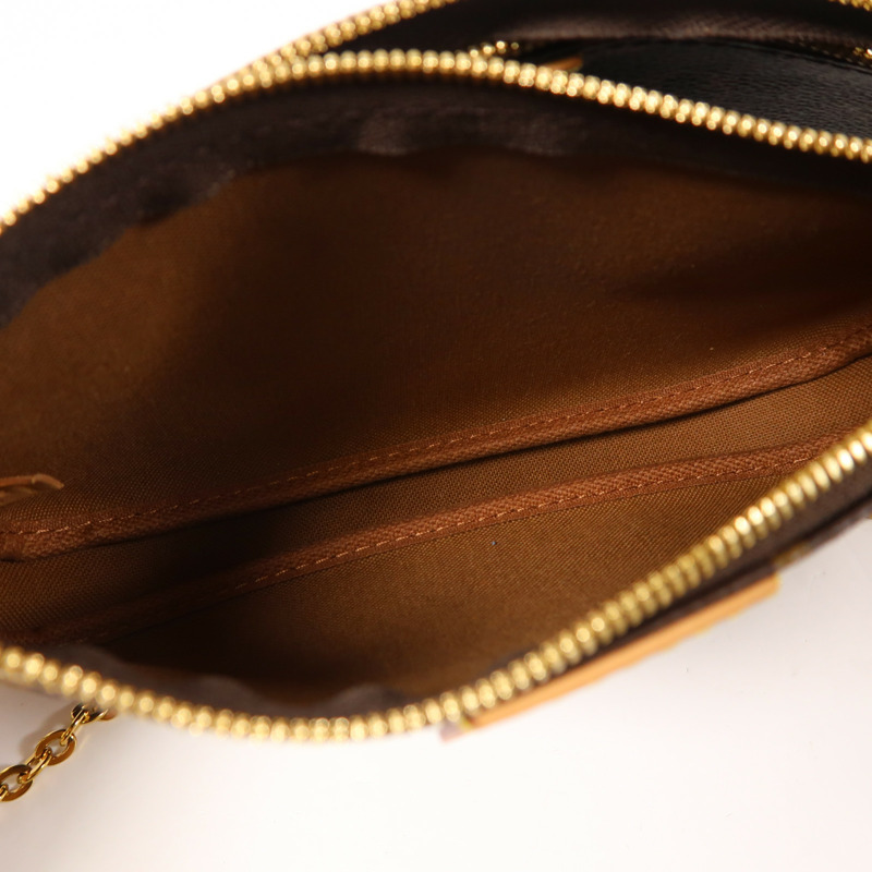 LOUIS VUITTON Monogram Multi Pochette Accessoires金扣手挽肩背兩用袋棕色-4