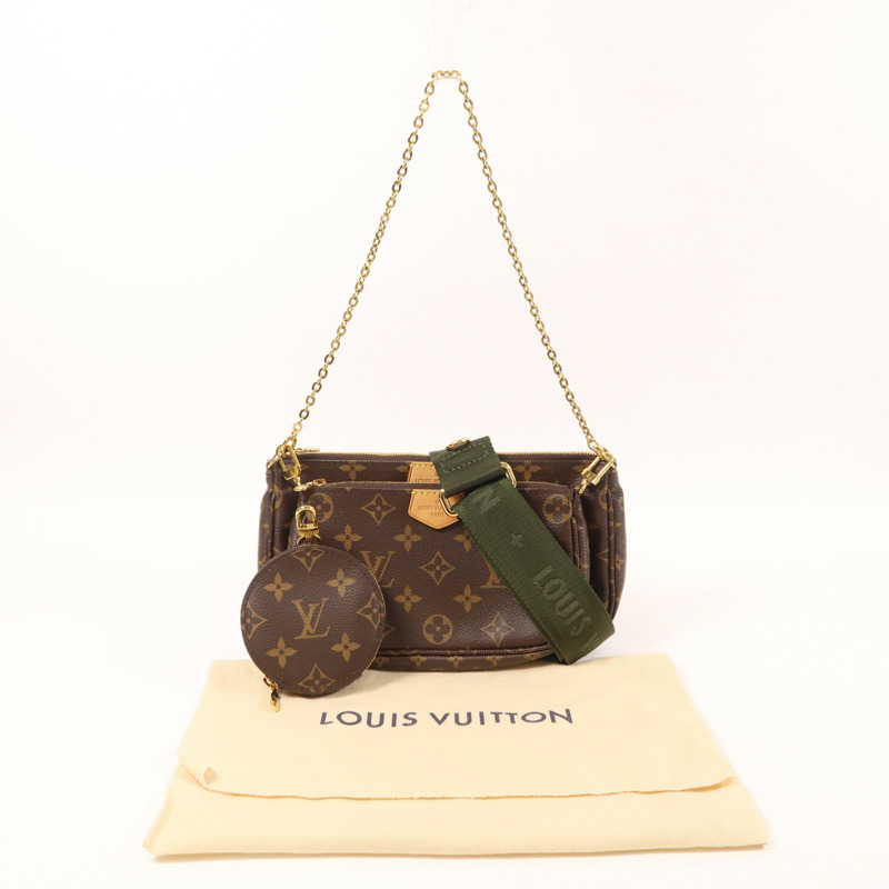 LOUIS VUITTON Monogram Multi Pochette Accessoires金扣手挽肩背兩用袋棕色-8