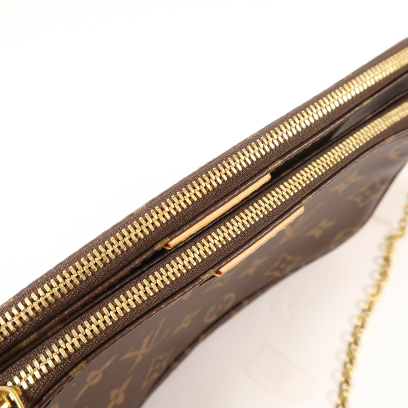 LOUIS VUITTON Monogram Multi Pochette Accessoires金扣手挽肩背兩用袋棕色-13