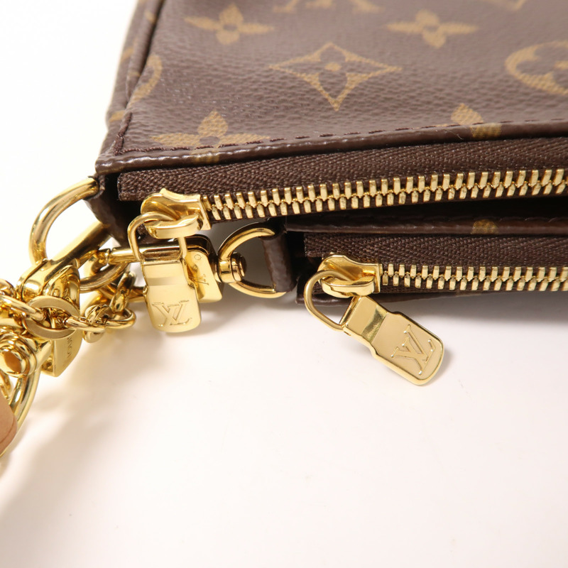 LOUIS VUITTON Monogram Multi Pochette Accessoires金扣手挽肩背兩用袋棕色-14