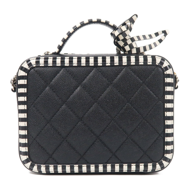 CHANEL 牛皮皮革Filigree Vanity Case銀扣手挽肩背兩用袋-1