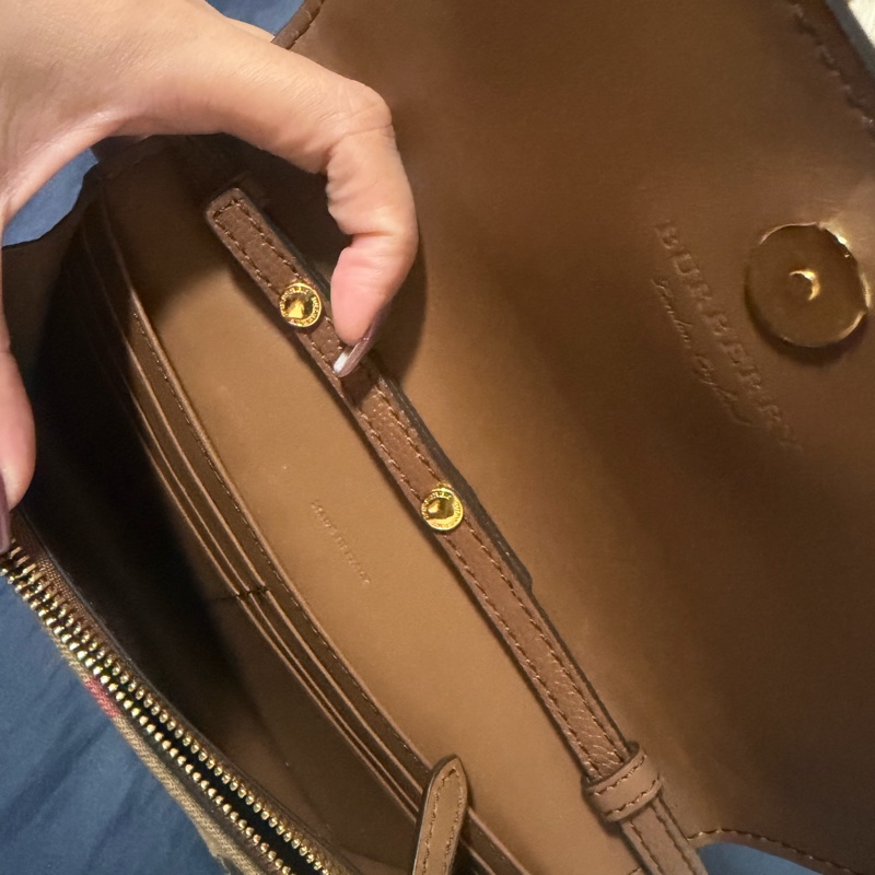 BURBERRY 巴寶莉 英系經典棉麻格紋拼接手機多卡零錢晚宴包斜背包-6