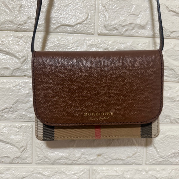 BURBERRY 巴寶莉 英系經典棉麻格紋拼接手機多卡零錢晚宴包斜背包-7