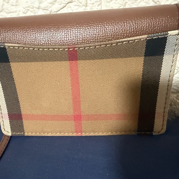 BURBERRY 巴寶莉 英系經典棉麻格紋拼接手機多卡零錢晚宴包斜背包-8