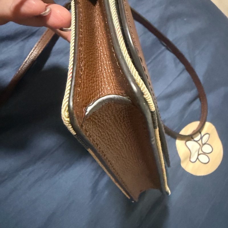 BURBERRY 巴寶莉 英系經典棉麻格紋拼接手機多卡零錢晚宴包斜背包-9