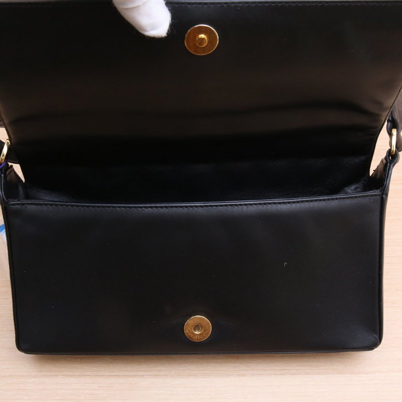 CHANEL 黑色羊皮3開金扣中古黑金羊CF翻蓋單肩包肩背包-3