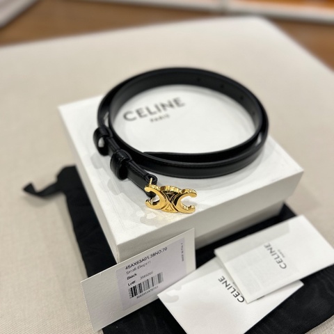 Celine 凱旋門扣是牛皮革腰帶