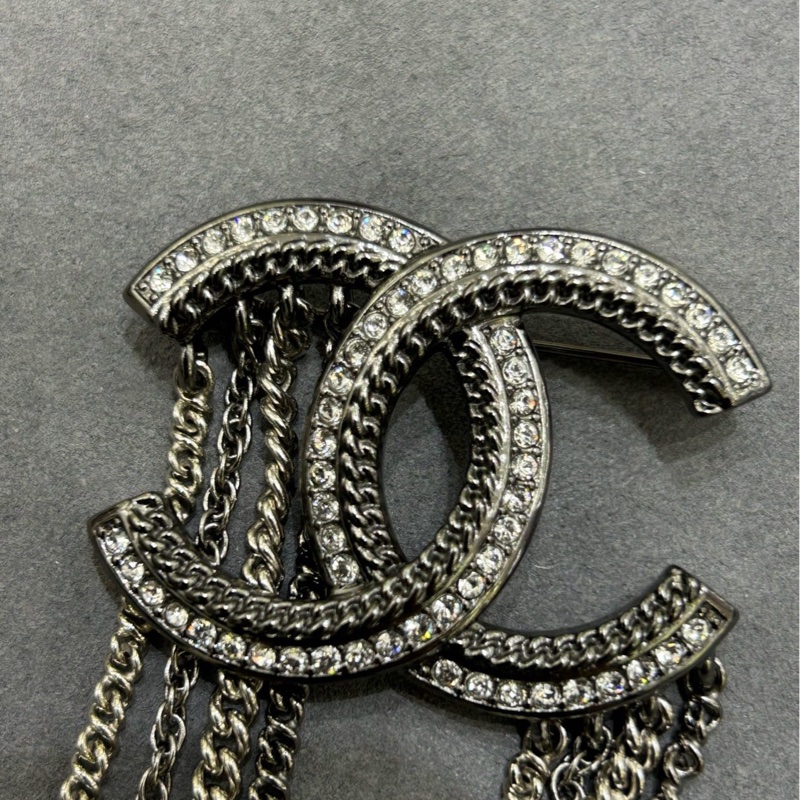 CHANEL 雙C大Logo流蘇 胸針 銀色 附件：盒子-4