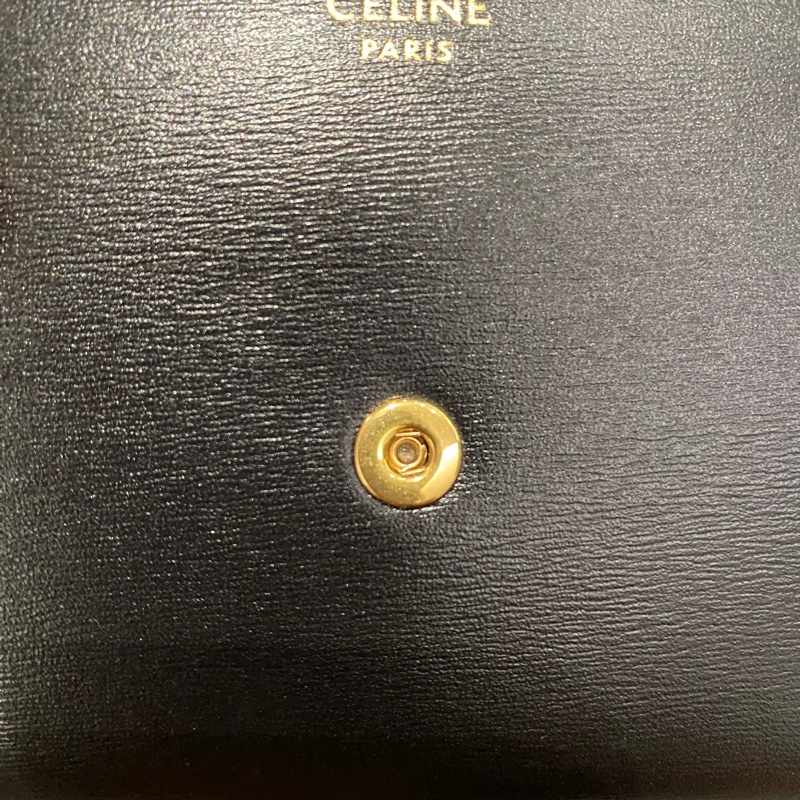 Celine 黑牛皮凱旋門釦三折短夾-23