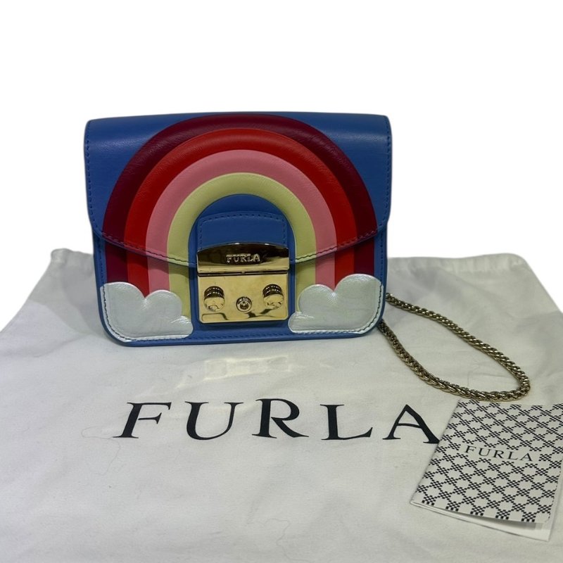 【美收精品】FURLA藍色彩虹肩背包 4-322-12