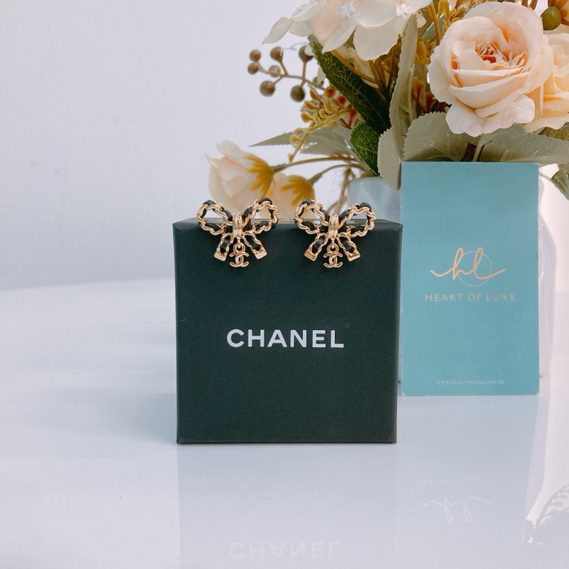 MS0367 CHANEL香奈兒蝴蝶結連CC字吊飾耳環 RIBBON WITH SMALL CC LOGO EARRINGS-0