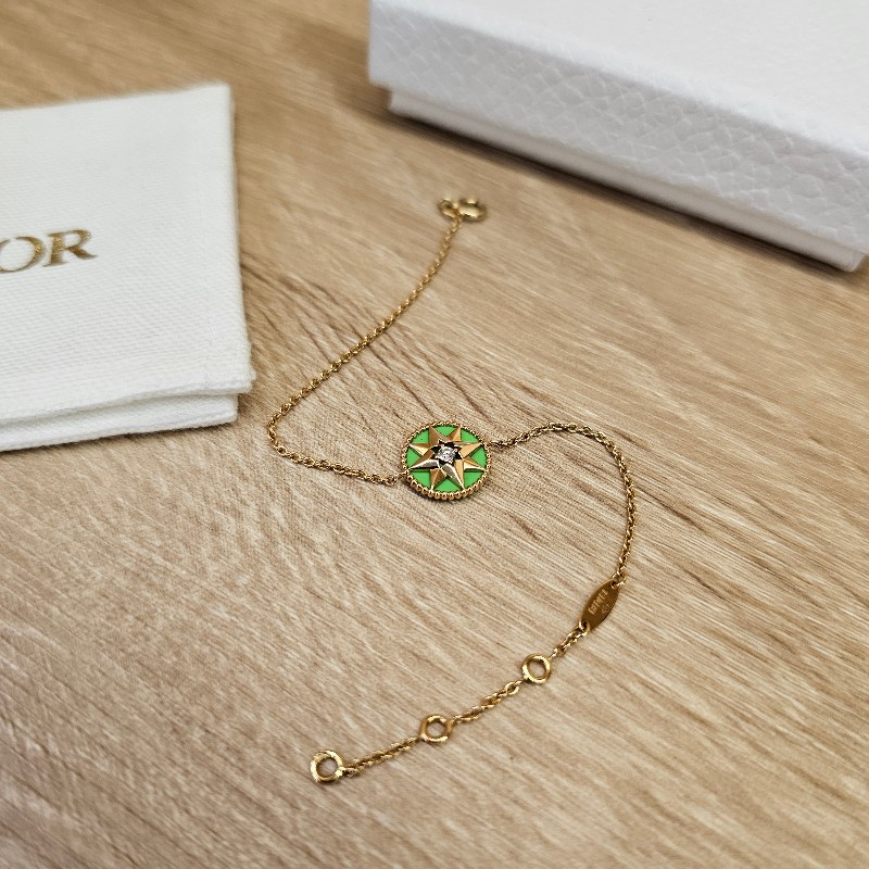 [少見美品❣️] Dior RosedesVents黃K金綠孔雀石單鑽八芒星手鍊-7