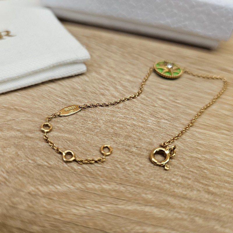 [少見美品❣️] Dior RosedesVents黃K金綠孔雀石單鑽八芒星手鍊-8