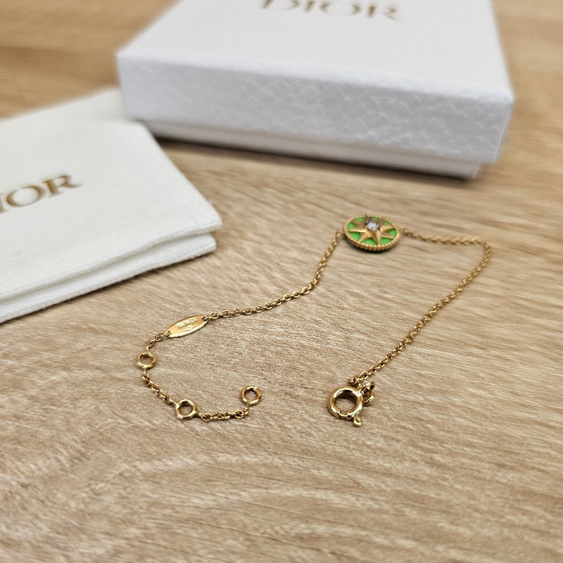 [少見美品❣️] Dior RosedesVents黃K金綠孔雀石單鑽八芒星手鍊-9