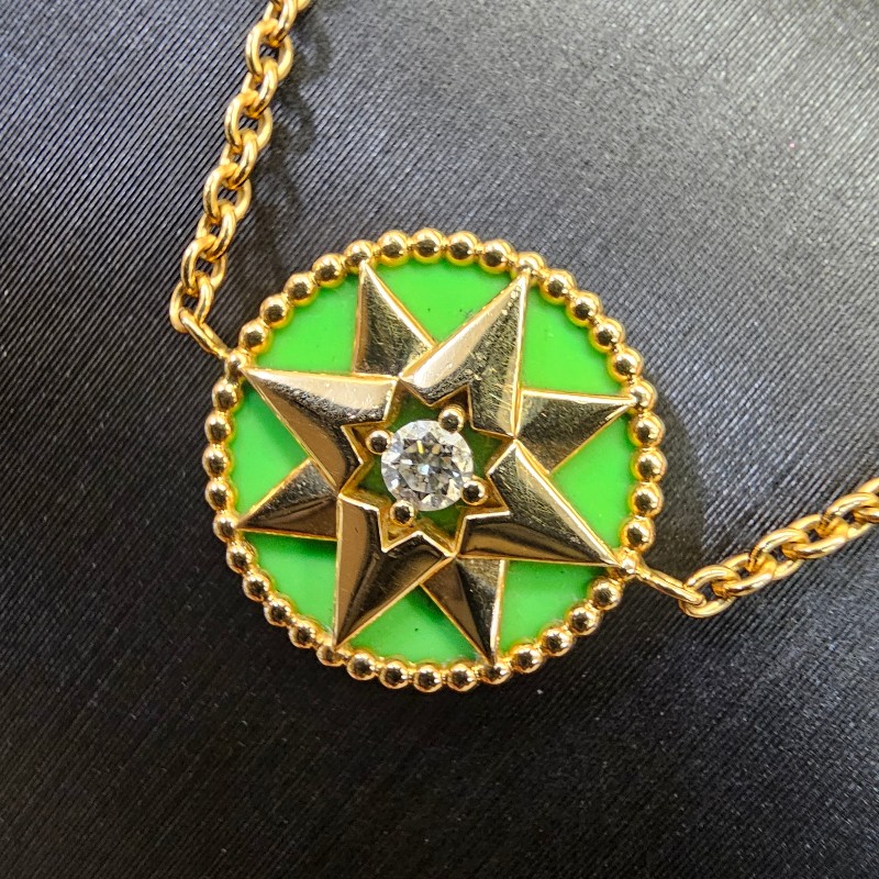 [少見美品❣️] Dior RosedesVents黃K金綠孔雀石單鑽八芒星手鍊-10