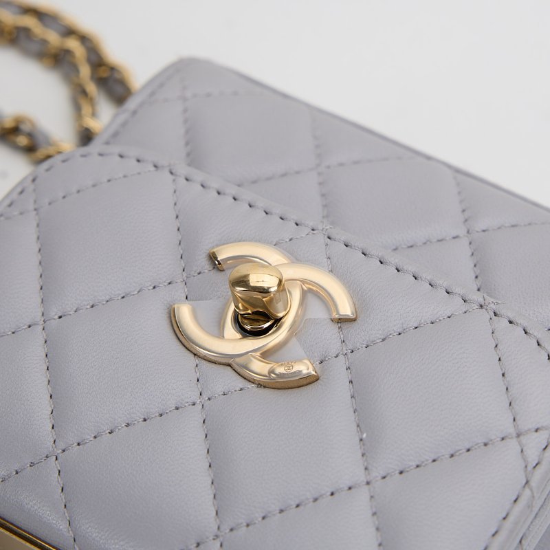 二手 Chanel trendy cc mini灰色金釦-8
