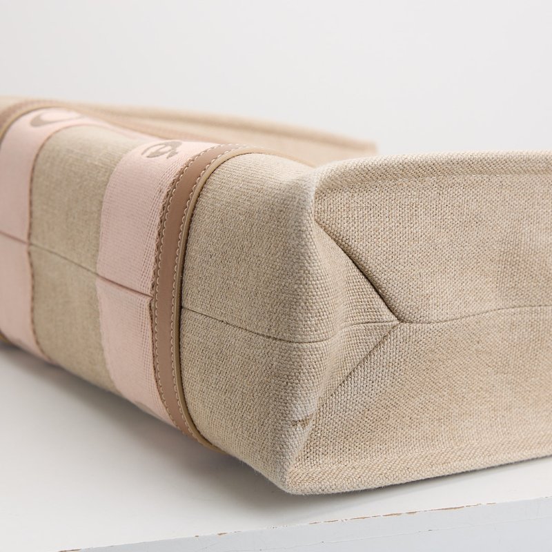 二手 Chloé Woody tote亞麻帆布中號/奶茶粉色-6