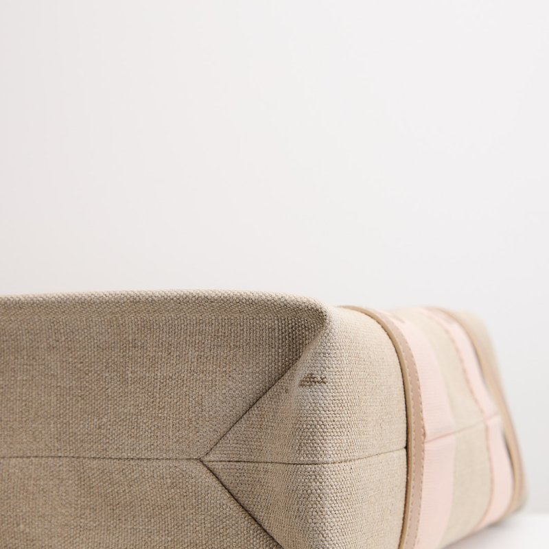 二手 Chloé Woody tote亞麻帆布中號/奶茶粉色-10