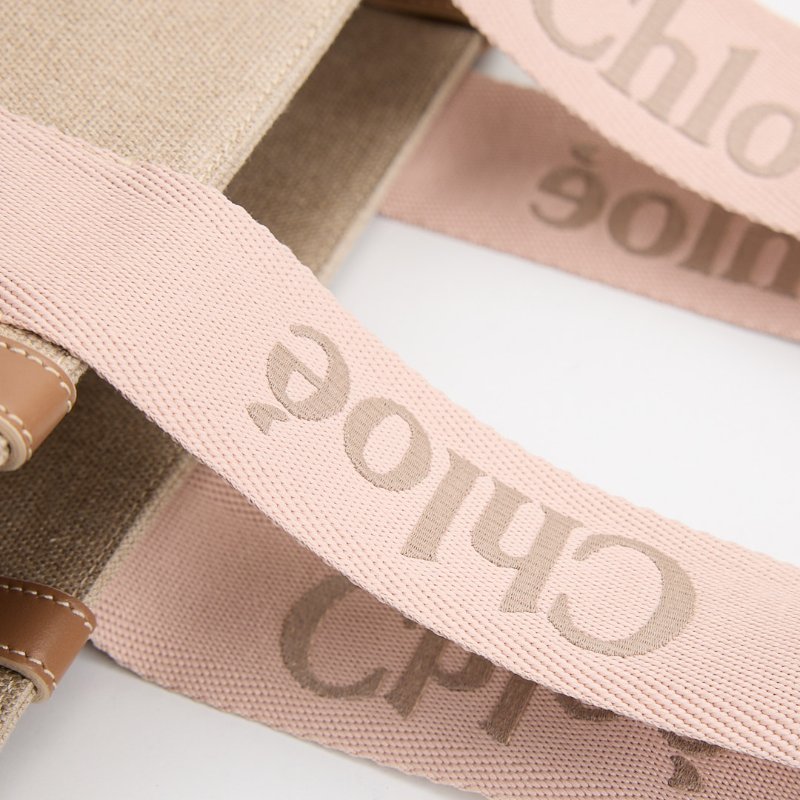 二手 Chloé Woody tote亞麻帆布中號/奶茶粉色-13