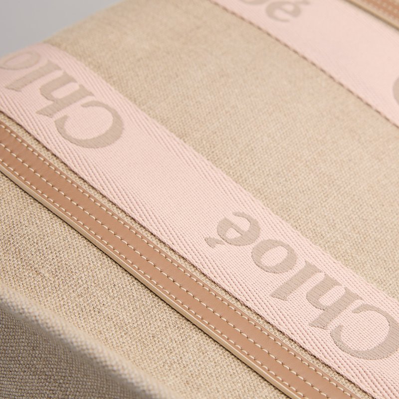 二手 Chloé Woody tote亞麻帆布中號/奶茶粉色-14