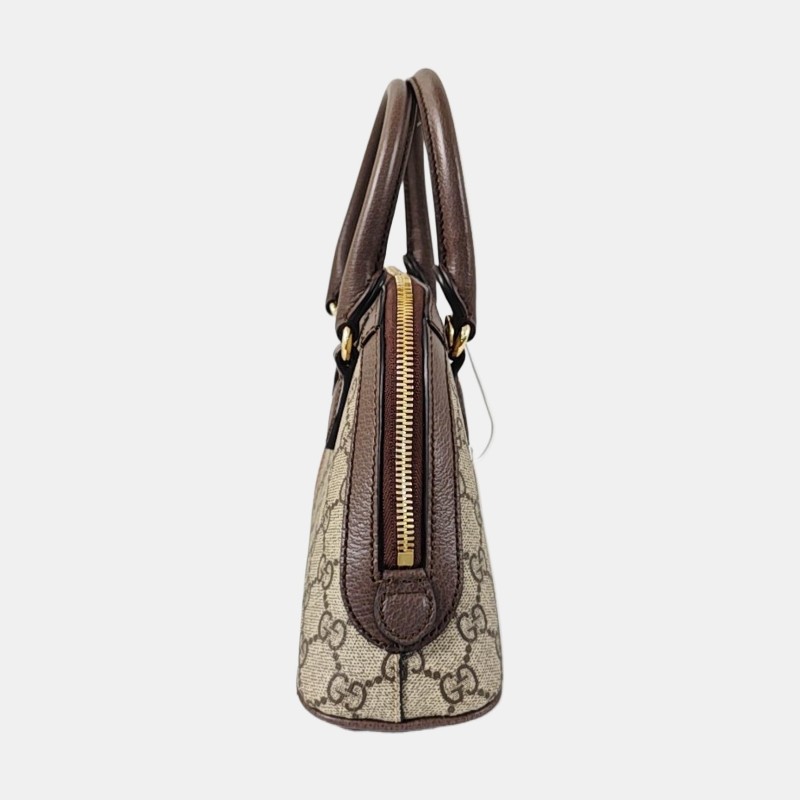 GUCCI Ophidia小號米色塗層帆布老花條紋織帶單肩包手提包斜挎包 金色五金 可拆卸肩帶-2