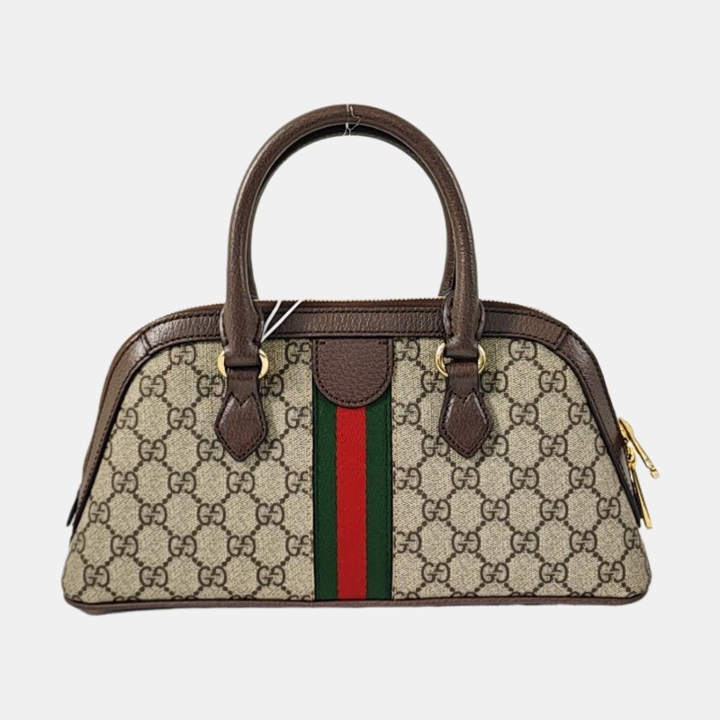 GUCCI Ophidia小號米色塗層帆布老花條紋織帶單肩包手提包斜挎包 金色五金 可拆卸肩帶-6