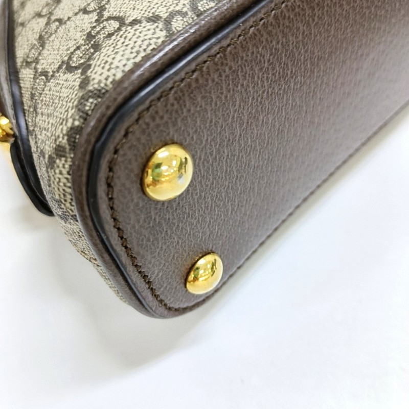 GUCCI Ophidia小號米色塗層帆布老花條紋織帶單肩包手提包斜挎包 金色五金 可拆卸肩帶-7