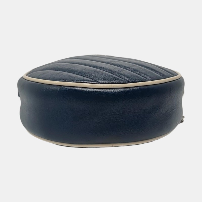 GUCCI GG Marmont迷你 藍色牛皮絎縫斜紋單肩包 銀色五金-5