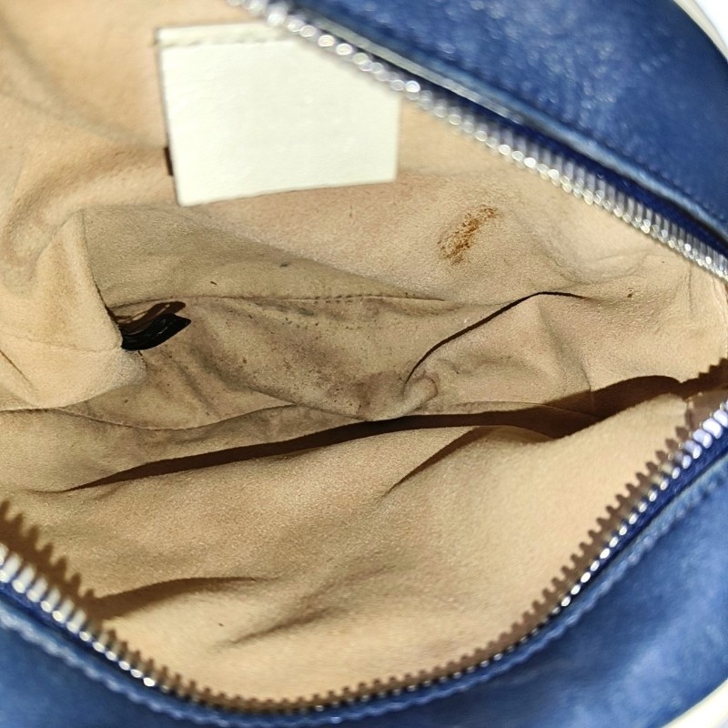 GUCCI GG Marmont迷你 藍色牛皮絎縫斜紋單肩包 銀色五金-6