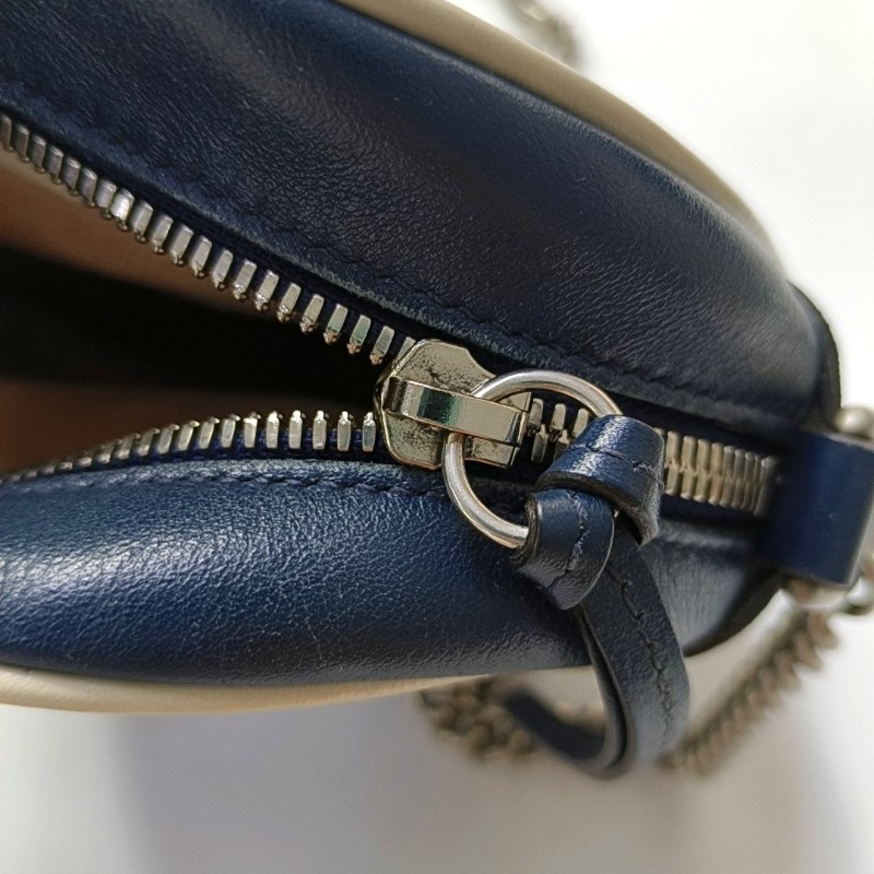 GUCCI GG Marmont迷你 藍色牛皮絎縫斜紋單肩包 銀色五金-7