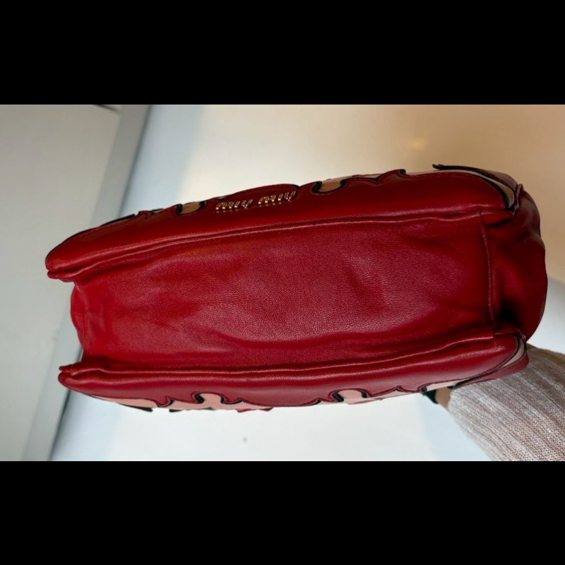 Miu Miu 粉/紅色皮革拼接手提包-5