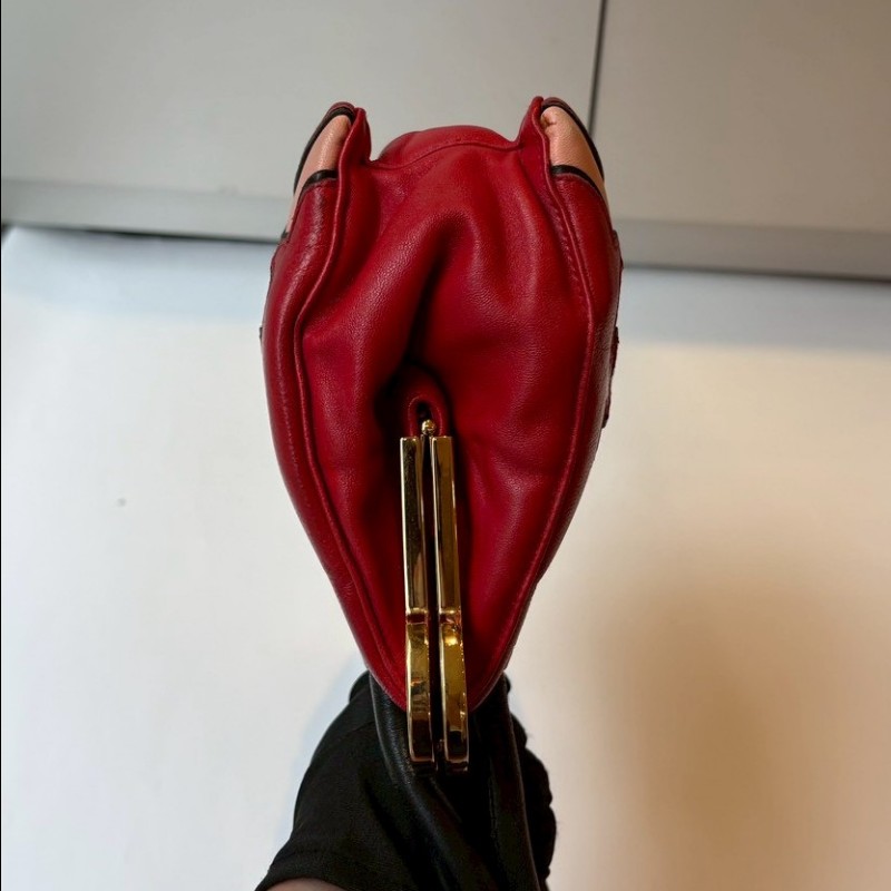 Miu Miu 粉/紅色皮革拼接手提包-9