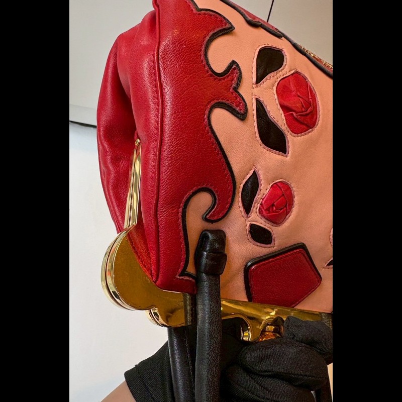 Miu Miu 粉/紅色皮革拼接手提包-10