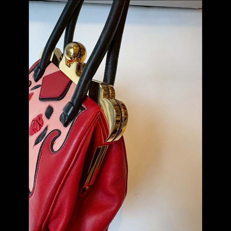 Miu Miu 粉/紅色皮革拼接手提包-11