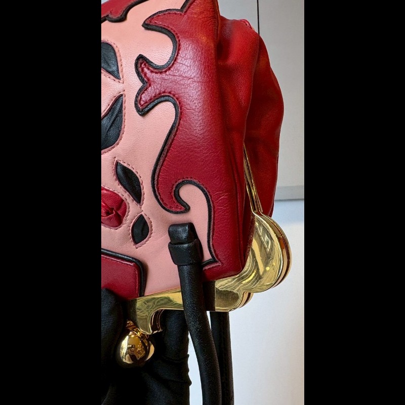 Miu Miu 粉/紅色皮革拼接手提包-15