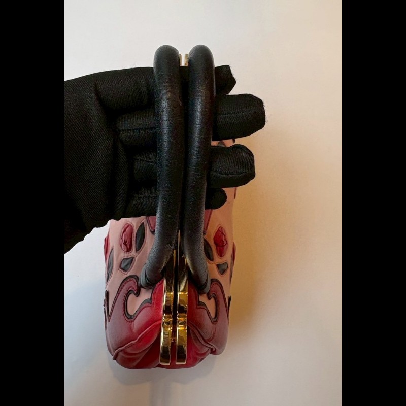 Miu Miu 粉/紅色皮革拼接手提包-17