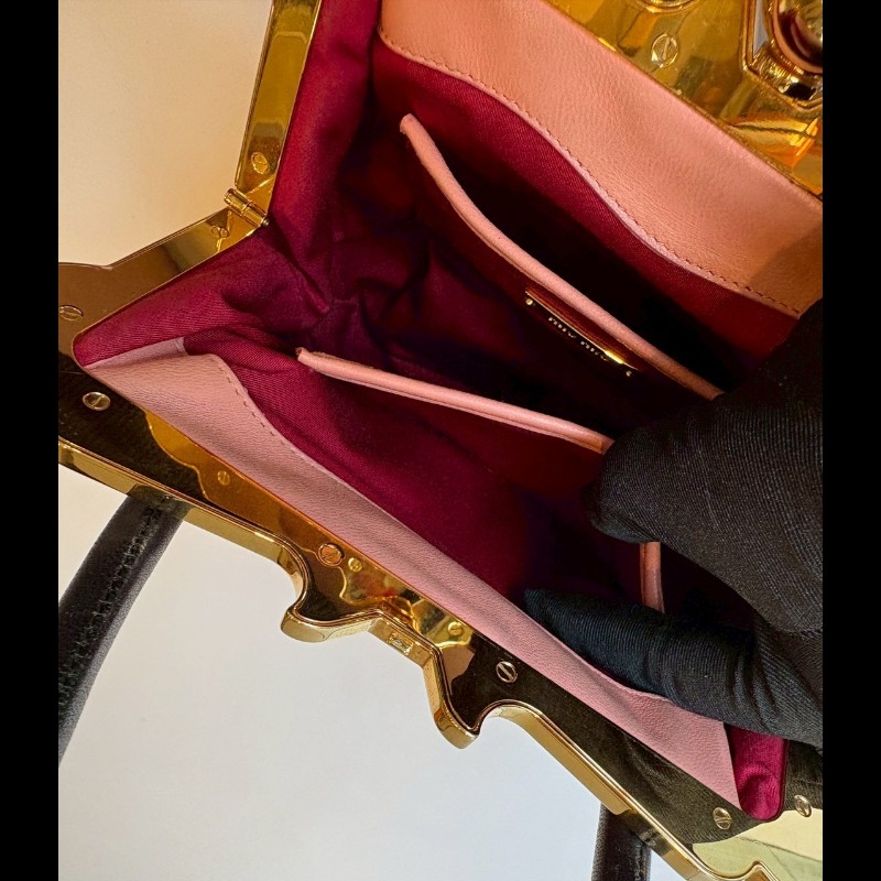 Miu Miu 粉/紅色皮革拼接手提包-19