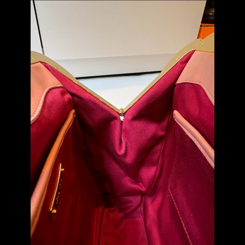 Miu Miu 粉/紅色皮革拼接手提包-22