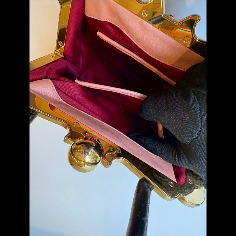 Miu Miu 粉/紅色皮革拼接手提包-23